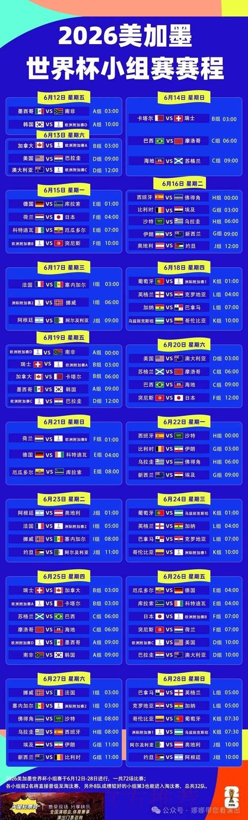 2026世界杯每日赛程一览比赛时间表查询入口 2026世界杯每日赛程一览比赛时间表查询入口